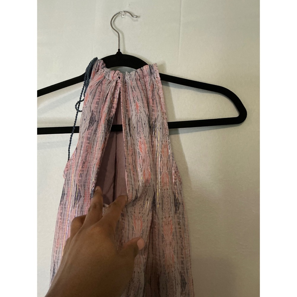 World Market Estrella Blue and Pink Shimmer Geo Midi Dress Flowy Lagenlook S/M - Picture 2 of 10